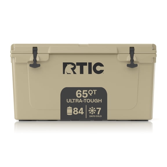 RTIC Ultra-Tough 65 Qt Hard-Sided Ice Chest Cooler, Fits 84 Cans, Tan