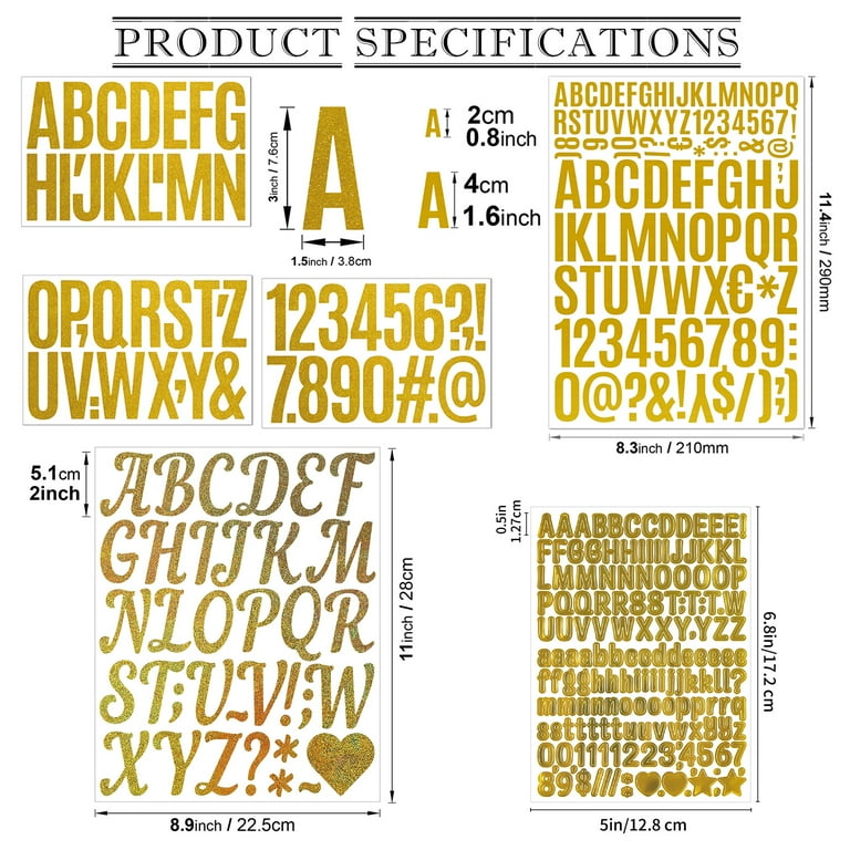 PMHZI Gold Vinyl Letter Stickers - 13 Pcs Waterproof Alphabet