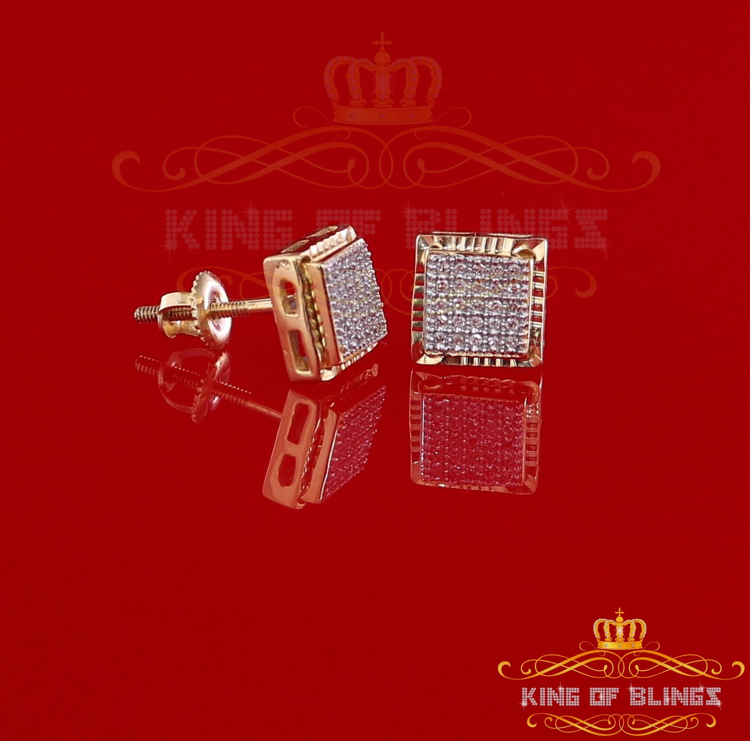 King of Bling's 10K Real Yellow Gold Real Diamond 0.15CT Men's/Women's Stud Micro Earring
