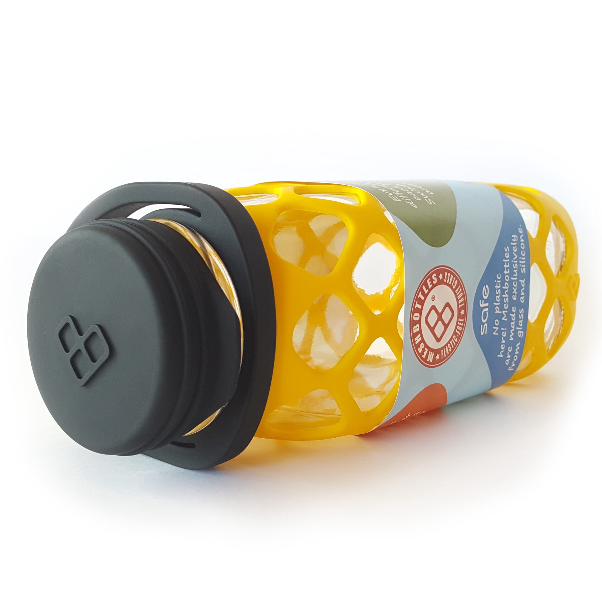 Meshbottle with Silicone Top - Sun Yellow - Plastic-free, BPA-free, Phthalate-free Glass Water Bottle - 16 oz
