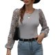 thumbnail image 1 of Otoño Invierno Suéter Ahueca Hacia Fuera Manga Larga Cuello Redondo Elástico Jersey Camisa De Punto Para Mujer Gris XL, 1 of 7