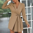 thumbnail image 2 of Fesfesfes Ladies Dress Spring Fall V-Neck Solid Color Temperament Long Sleeve Lace-Up Pleated Blazer Dress Plus Size $10, 2 of 9