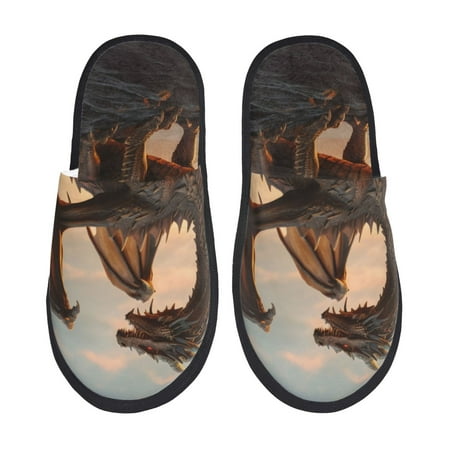 

Tideii Sky Sunset Bronze Dragon for Home Indoor Cotton Slippers Autumn and Winter EVA Plush Slippers Household Supplies Unisex-Large
