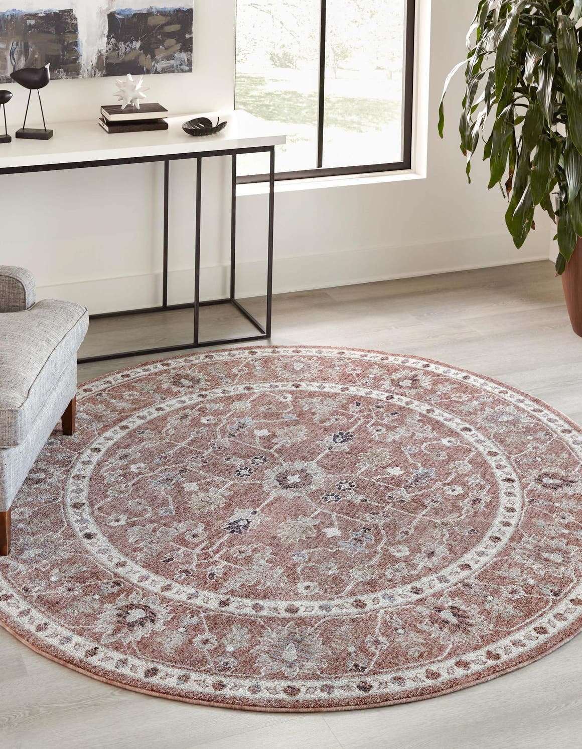 Eco Traditional Collection Rug 3 Ft Round Dusty Rose Medium