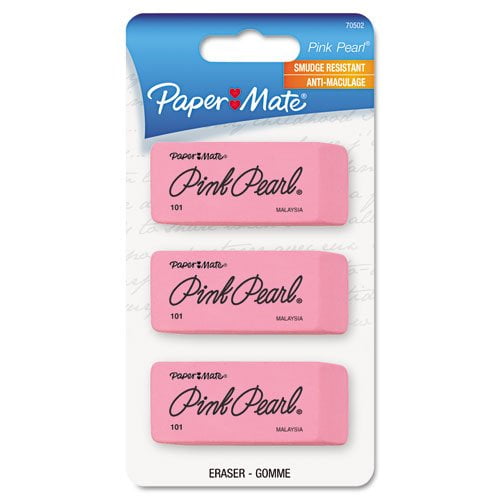 Paper Mate 70502 Pink Pearl Eraser, Medium, 3/Pack
