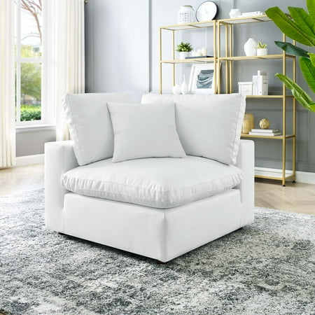 Commix Down Filled Overstuffed Vegan Leather Corner Chair-EEI-4696