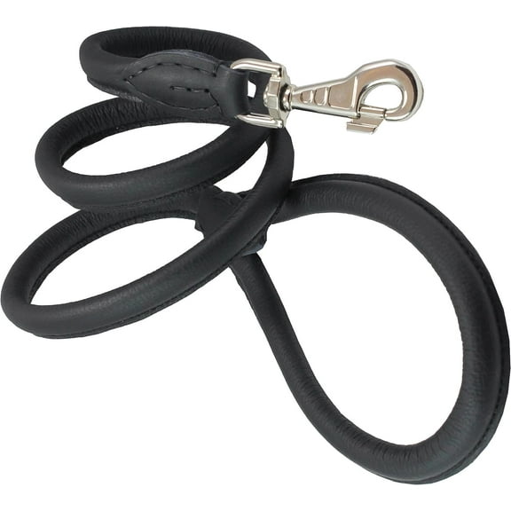 Dogs My Love 4ft Long Round Genuine Rolled Leather Dog Leash Black (Large: 1/2")