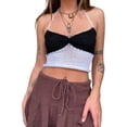 thumbnail image 1 of Gupgi Women Halter Crochet Tops, Sleeveless Knit Tank Tops Contrast Color Slim Fit Ruched Vest, 1 of 5