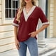 thumbnail image 1 of Fiudx Liquidación de Ahorros de Verano Camisas de Blusas con Cuello En V de Manga Corta de Color Sólido Casual de Moda para Mujer, 1 of 7