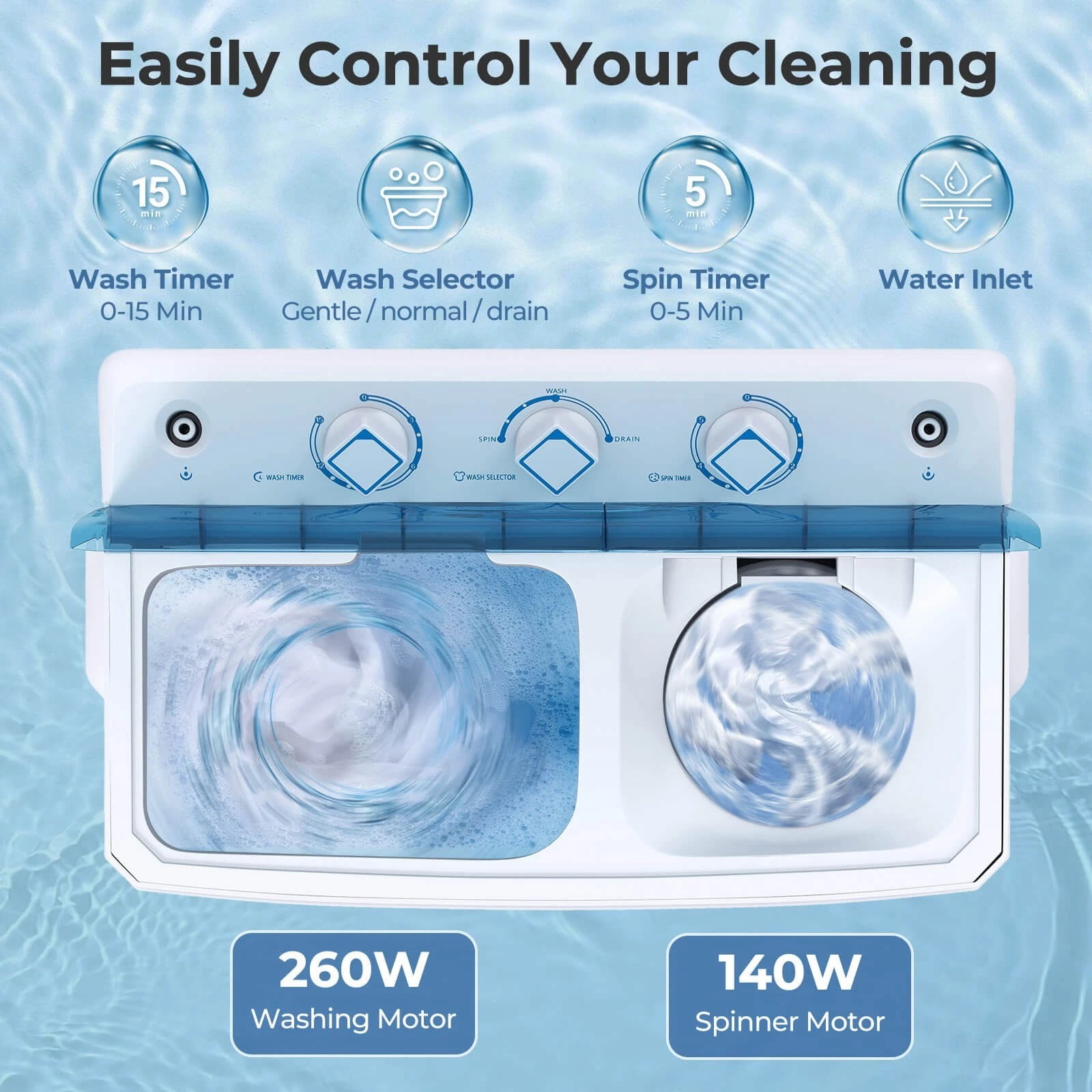 Harmijoy Compact Mini Portable Twin Tub Washing Machine 20 Lbs Washer Spinner