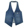 thumbnail image 4 of QHFBli Men's Retro Jean Jacket Men's Denim Vest Top Sleeveless Button Front Cropped Casual Streetwear Jacket Outerwear for Fashion Blue XS, 4 of 9