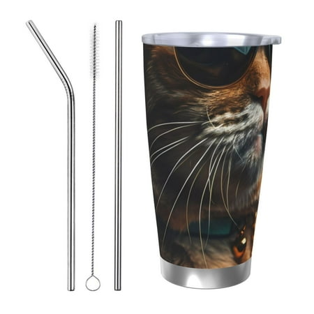 

Coaee Dapper Cat in Sunglasses for 20oz Insulated Kettle Water Bottle For Running Hiking Cycling Climbing Men S Woman Insulated Water Bottle-Straw Three-piece Set