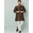 thumbnail image 1 of eloria Men's Trendy Indian Traditional Brown & White Silk Blend Solid Sherwani With churidar, 1 of 8