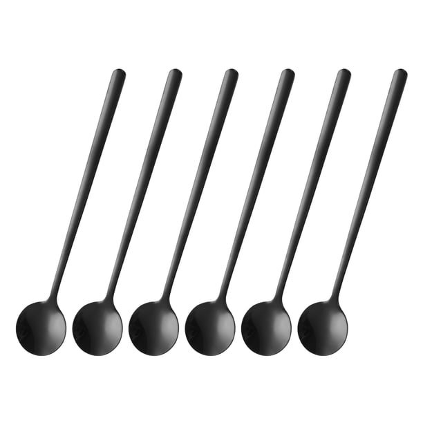 Cucharas de espresso Uxcell de 6 piezas de 6.7 pulgadas, cuchara de café redonda de acero inoxidable, negra