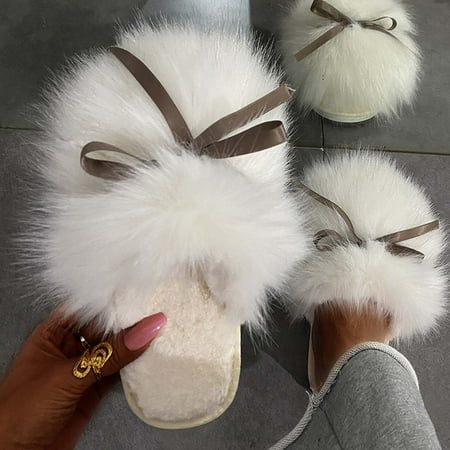 

Slippers Women s Autumn And Winter Bow Knot Household Shoes Baotou Cotton Slippers Wear Half Shoes