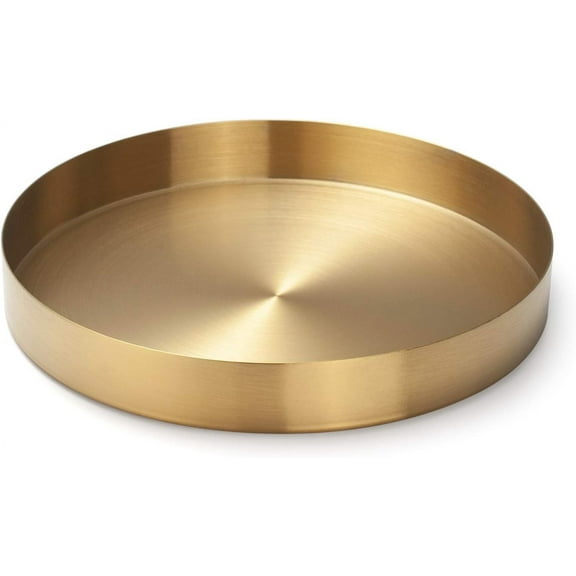 Round Gold Tray,Stainless Steel Jewelry, Make up, Candle Plate Decorative Tray (8.6 inches)