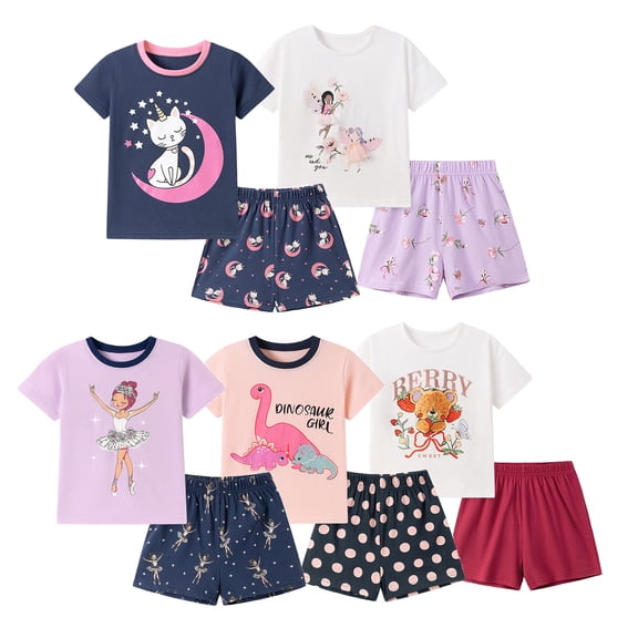 Emy Dola Toddler Girls Summer 2 Piece Outfits 100% Cotton Short Sleeve T-Shirt and Elastic Waist Shorts Clothing Sets 2-7 Years