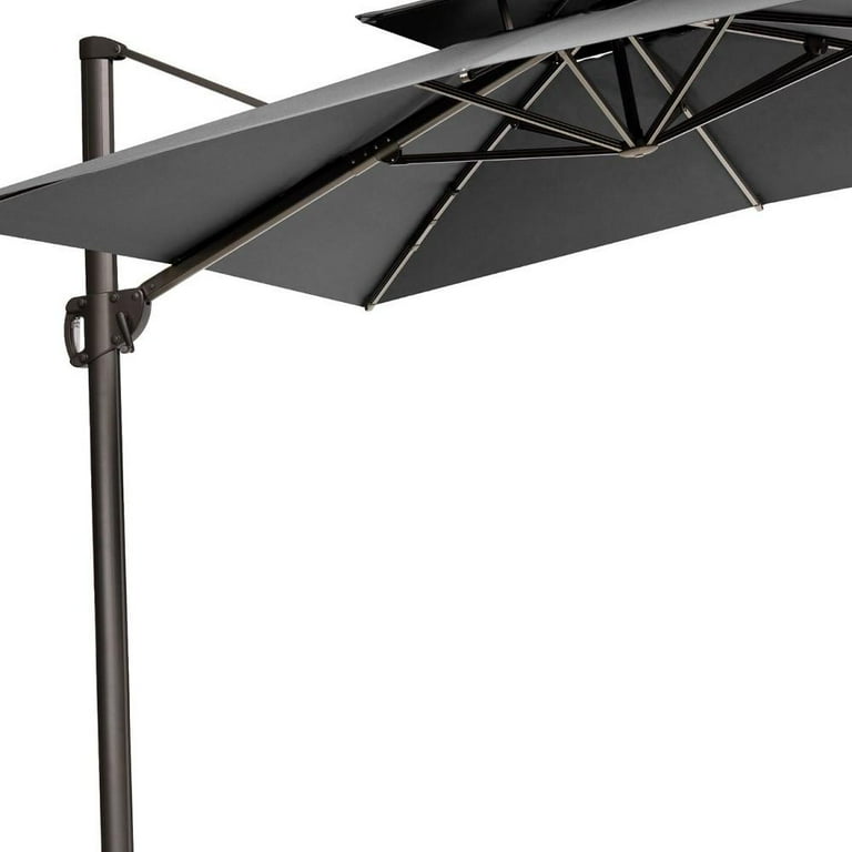 Homeroots 485673 11 ft. Dark Gray Polyester Round Tilt Cantilever Patio Umbrella With Stand