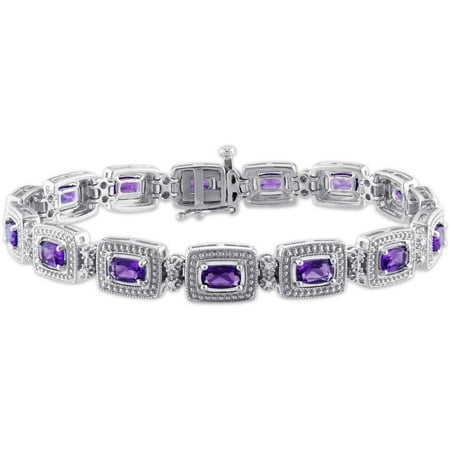 3-3/4 Carat T.G.W. Amethyst and Diamond Accent Sterling Silver Bracelet, 7