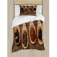 thumbnail image 1 of Chocolate Duvet Cover Set Twin Size, Cocoa and Dark Chocolate in Wooden Spoons Tasty Ingredient, Decorative 2 Piece Bedding Set with 1 Pillow Sham, Dark Brown Sand Brown Cocoa, by Ambesonne, 1 of 3