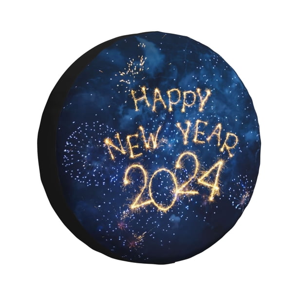 Fotbe Beautiful New Year 2024 Funda de Llanta de Repuesto con Estampado, Engrosada, Ajuste Universal para Jeep, Remolque, RV, SUV, Camión-15 inch