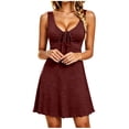thumbnail image 2 of Bxsruta Womens Tank Dress Casual Summer Sundress Tie Front Flared Mini Dress, 2 of 8