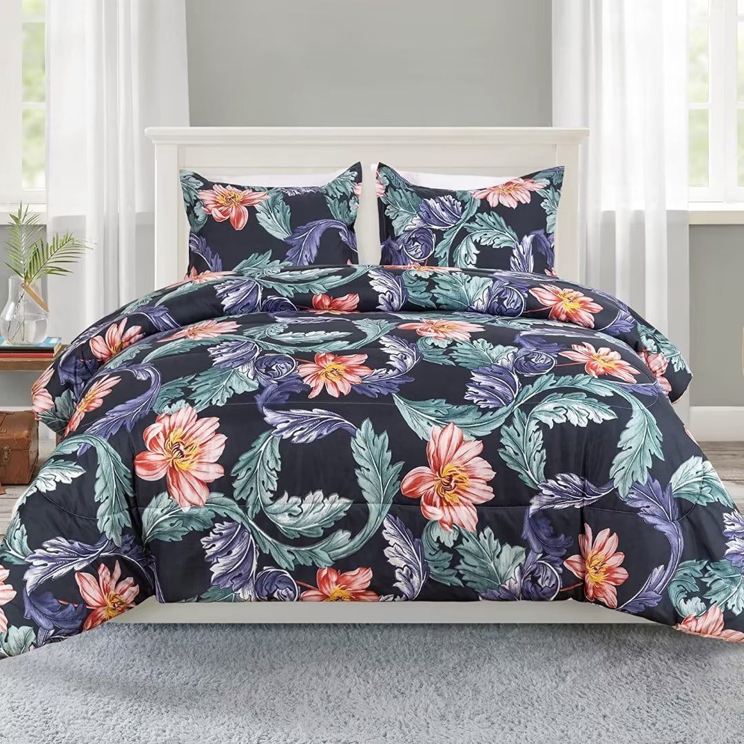 Shatex Blue Twin Comforter 2 Piece All Season Bedding Tropical Pattern