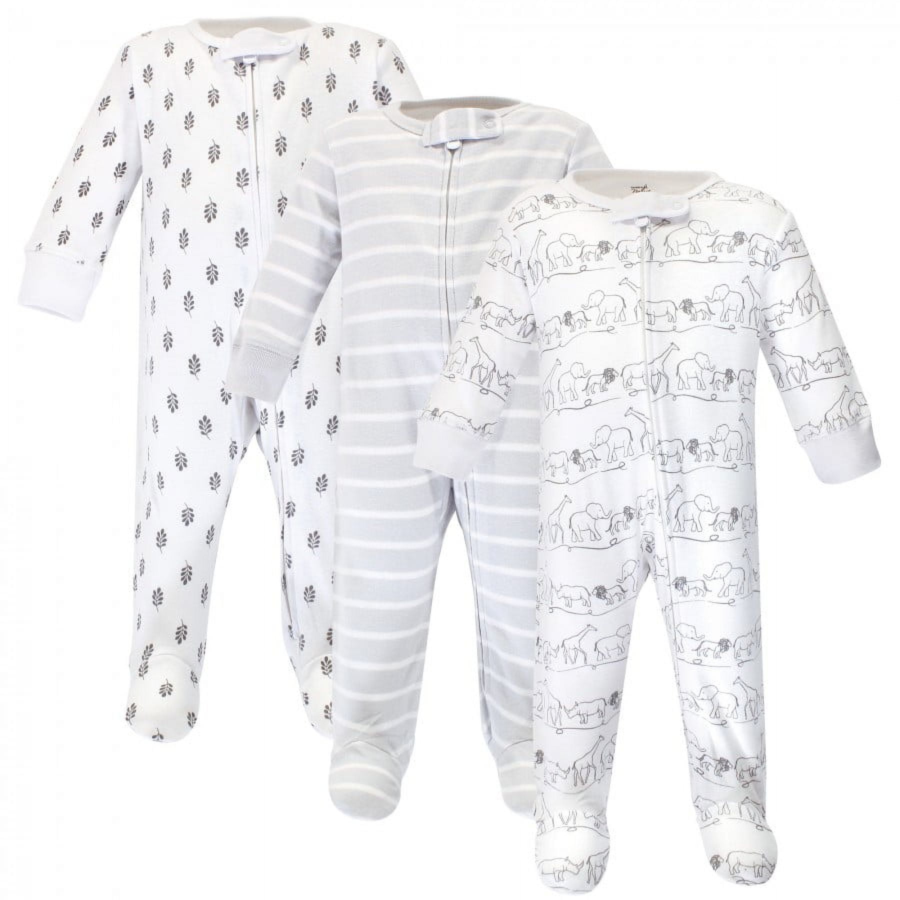Touched by Nature Baby Organic Cotton Zipper Sleep and Play 3pk, Safari, 0-3 Months
