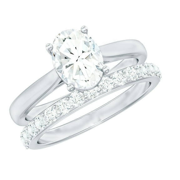 925 Sterling Silver 2 Ctw Oval 7.00x5.00mm Moissanite Stackable Engagement Wedding Ring for Women
