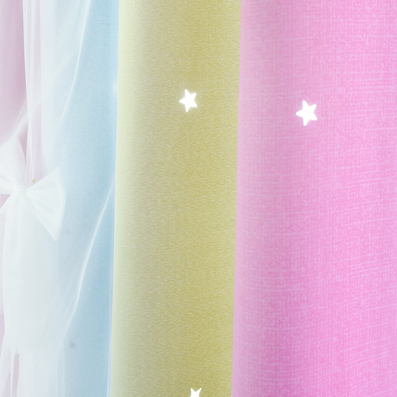 Psoiuetr Blackout Gradient Ombre Curtains for Kids Girls Bedroom Living Room Decor Rainbow Double Layers Star Cut Out Stripe Pink Yellow Grommet Window Curtains,52"x63",1 Panel