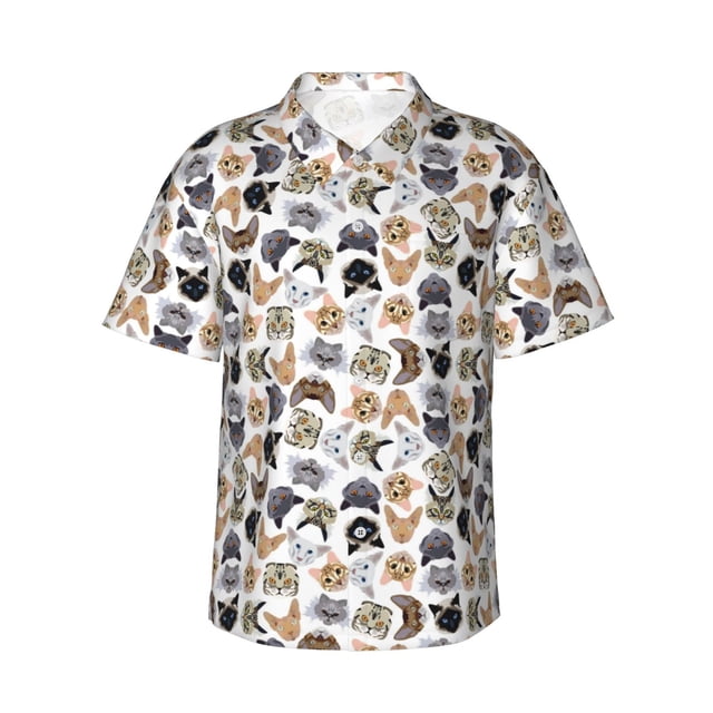 Fotbe Cute Cats Camisa Hawaiana para Hombre Unisex – Camisa Casual de Verano con Botones de Manga Corta de Algodón y Lino,Large