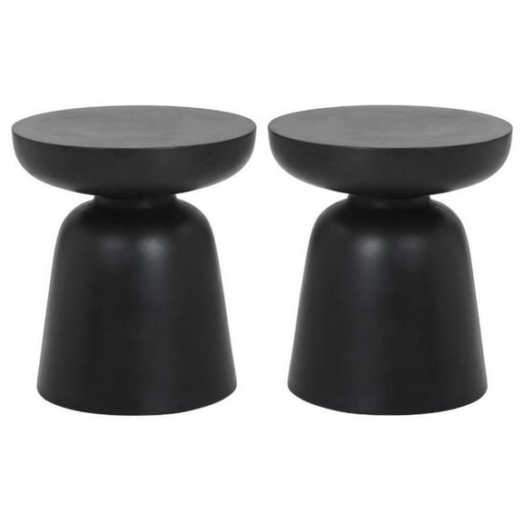 Home Square Lucida 18" Concrete End Table in Painted Black - Set of 2