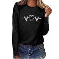 thumbnail image 2 of Pompotops Femmes Imprimé Décontracté Col Rond Manches Longues T-shirt Tops Blouse, 2 of 5