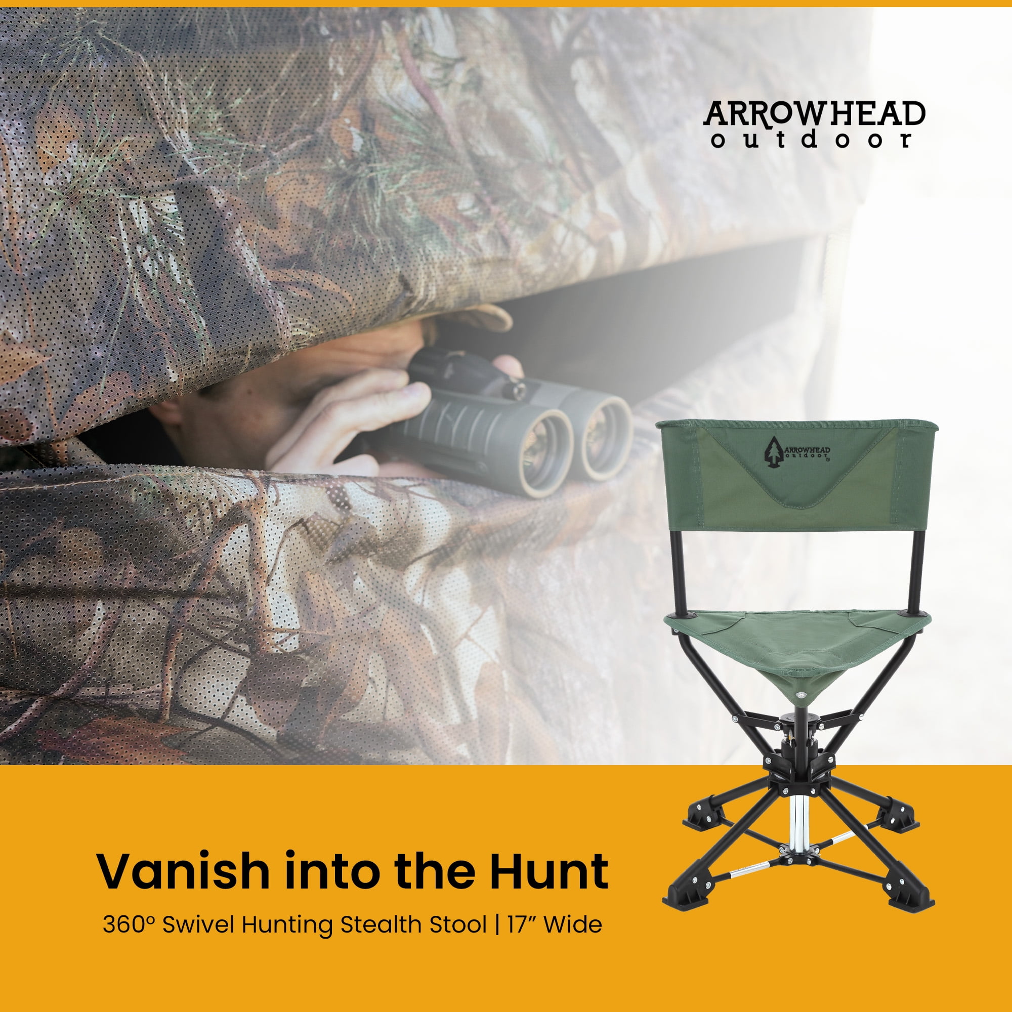 ARROWHEAD OUTDOOR KKS0314U  Degree Swivel Hunting Fishing Chair Stool Seat, No Sink Feet, 600D Canvas, Army Green