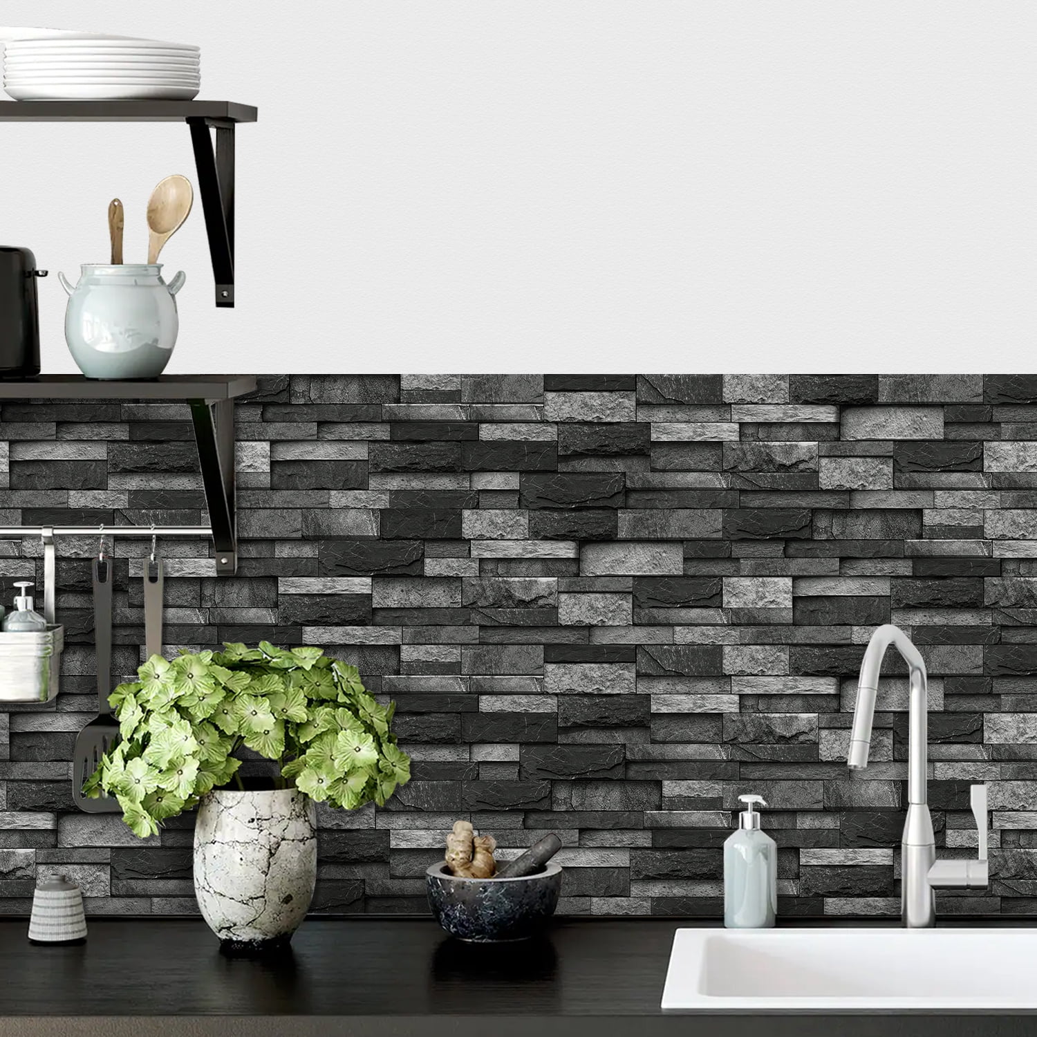 Peel and Stick Backsplash Wall Tiles,Self-Adhesive,Oil Proof,Waterproof, Removable Wall Panels for Kitchen & Bathroom,Modern Design, Easy Install (9.68x4.72 inch,48 Pack)