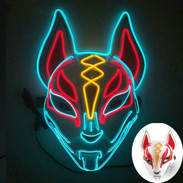 Máscara facial brillante de Halloween para hombres y mujeres, máscara de zorro LED, máscara temática de juego, fiesta de cosplay, disfraz de carnaval, máscara de media cara, sal caliente
