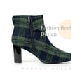 thumbnail image 4 of BLISSFUL STEP Valentine's Women's Plaid Chunky Heel Pointy Toe Rhinestone Bow Ankle Boots Blue Green 7, 4 of 6