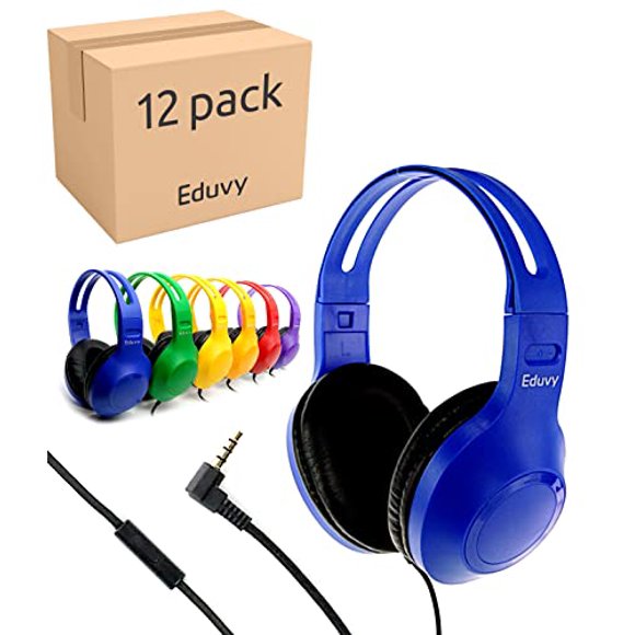 Eduvy Bulk Auriculares para Aula con Micrófono, Paquete Escolar de Alta Resistencia Auriculares con Cable para Estudiantes. Suministros imprescindibles para profesores desde la primaria hasta la unive