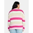 thumbnail image 3 of 99 Jane Street Women's and Women's Plus Striped Sweater with Heart Design, Midweight, Sizes XS-4X, 3 of 5