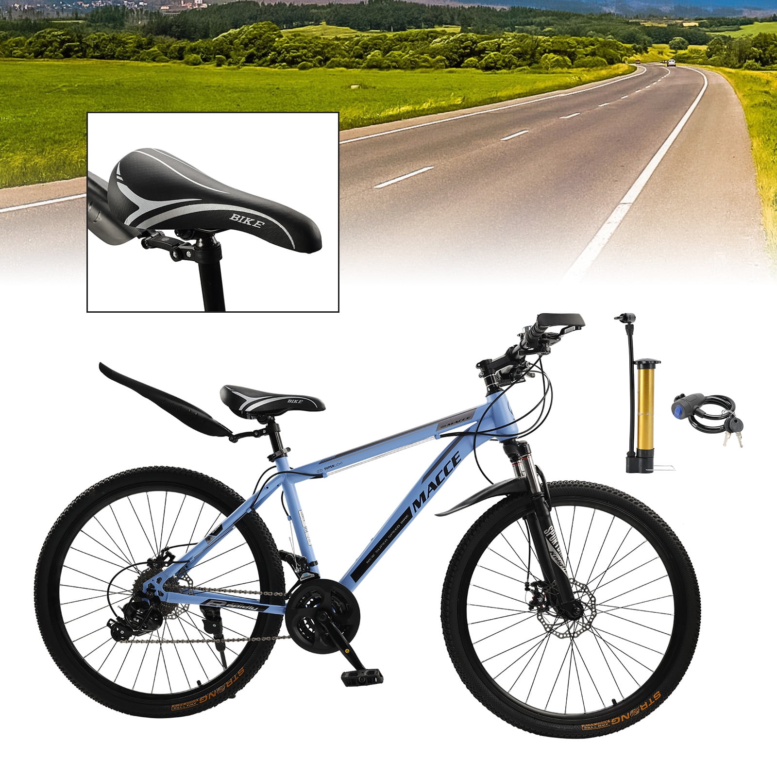 26" wheels 27 speed double disc brake mountain bike MTB for adults Blue