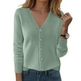 thumbnail image 2 of felwors Womens Cardigans Lightweight Long Sleeve Cropped Button up Cardigan Sweaters Dressy Casual V Neck Knit Sweater Tops Light Green, S, 2 of 4