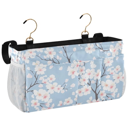 Ryvnso Bedside Caddy Cherry Blossom Blue Bedside Storage Bag Hanging Organizer