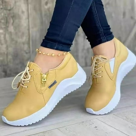 

Vikakiooze Autumn Women Slip On Zipper Casual Sport Shoes Round Toe Flat Sneakers Womens Shoes Clearance