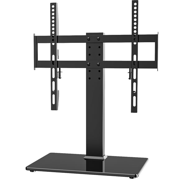 Universal Swivel TV Stand - Table Top TV Stand for 27-60 inch LCD LED TVs - Height Adjustable TV Base Stand with Tempered Glass Base & Wire Management, VESA 400x400mm HT08B-001