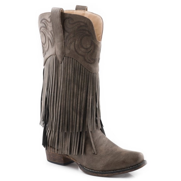 Roper Womens Rickrack Embroidery Fringe Snip Toe Cowboy Mid Calf Boots