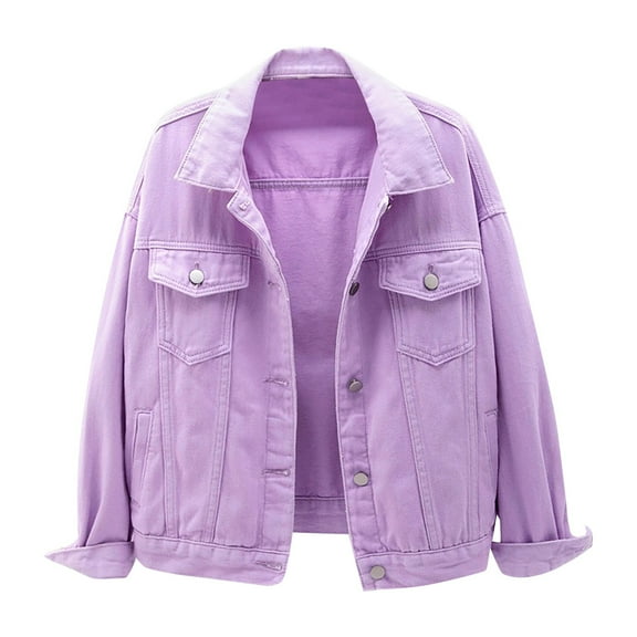 Tiqkatyck Jackets for Women, Women's Colorful Plus Size Denim Jacket Short Baggy Top Denim Jacket for Women, Purple Jean Jacket Women XL