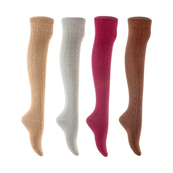 Lian LifeStyle Women's 4 Pair Adorable Comfortable Soft Thigh High Over Knee High Cotton Socks Size 6-9 L1024 Beige,Light Grey,Wine,Coffee
