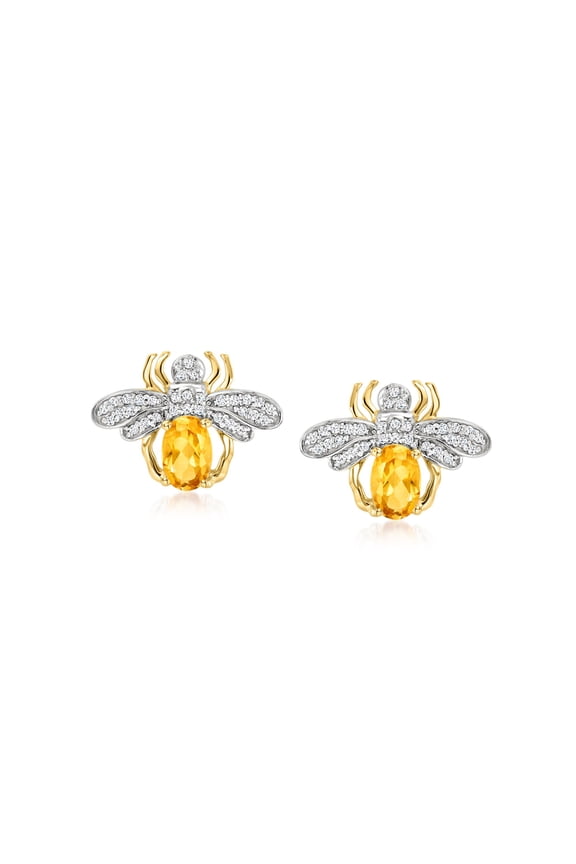 0.80 ct. t.w. Citrine and .25 ct. t.w. Diamond Bee Earrings in 14kt Yellow Gold, Women's, Adult