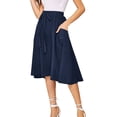 thumbnail image 2 of Drawstring High Waist Skirts for Women Baggy Solid High Low Hem Casual Loose Knee Length Skirts with Pockets Dark Blue,S, 2 of 6