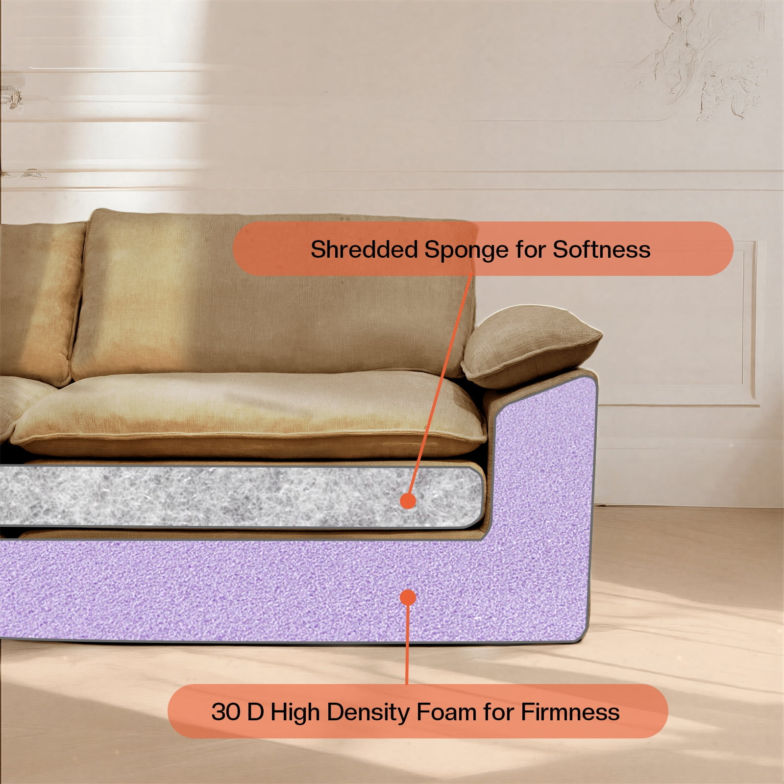 Kelyda 116'' Cloud Sectional Couches L Shaped, Modern Convertible Modular Cloud Chenille Sofa for Living Room Brown